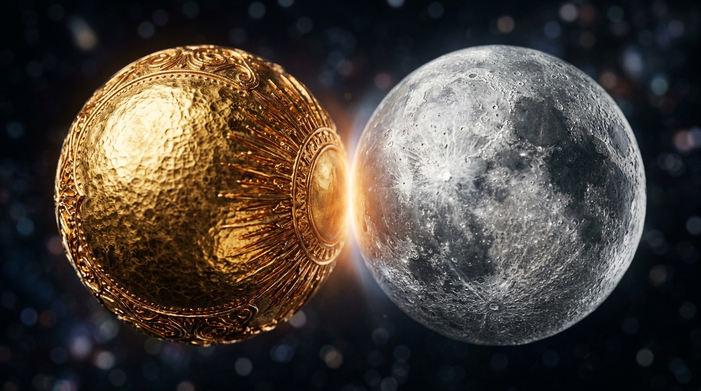 Conjunção astrológica: Sol e Lua em sinastria quase se tocando em macro